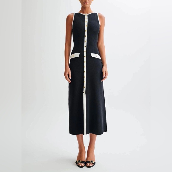 Dresses & Skirts - Sleeveless Black Midi Dress with White Trim